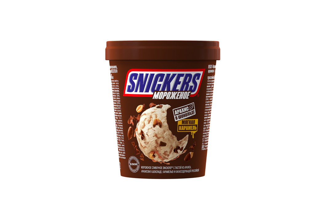 Мороженое Snickers сливочное c пастой из арахиса и карамелью и какаосодержащей прослойкой 288 г / Супермаркет