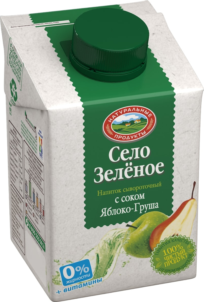 Напиток сывороточный Село Зеленое яблоко и груша, 500г