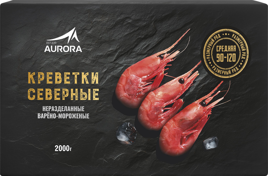 Креветки северные замороженные AURORA 90/120, 2кг