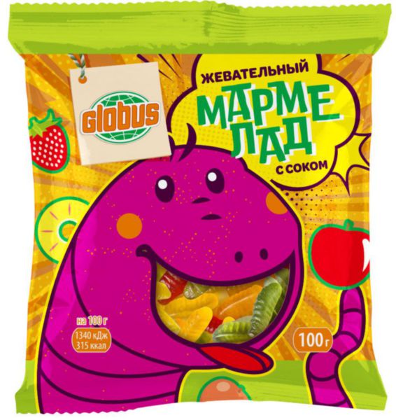 Мармелад жевательный Глобус с соком Червячки, 100г