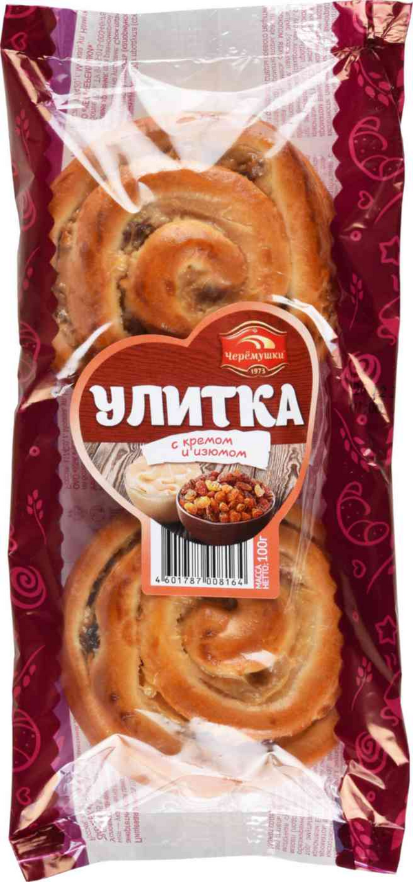 Булочка Черемушки Улитка крем-изюм, 100г