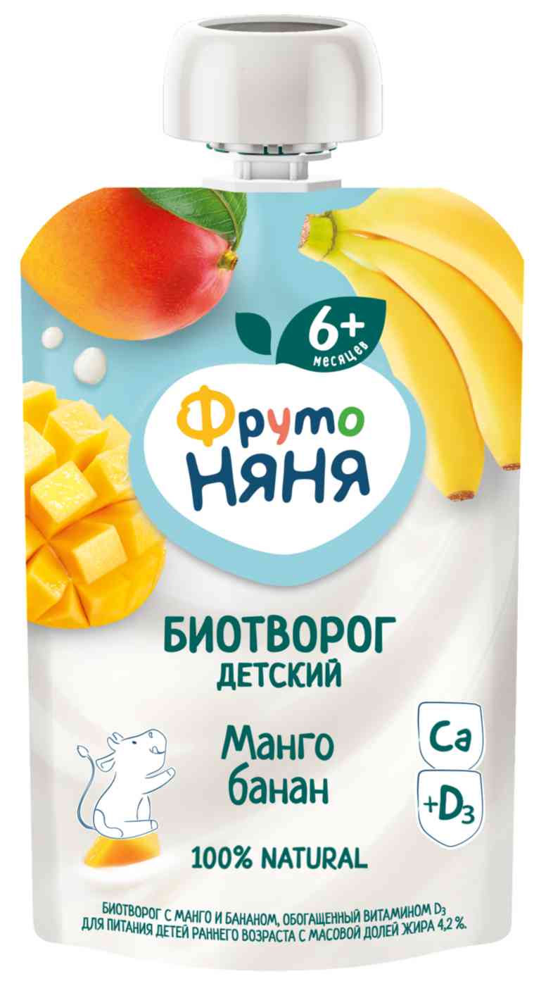 Биотворог ФрутоНяня Манго-банан с 6 месяцев 4,2%, 90г