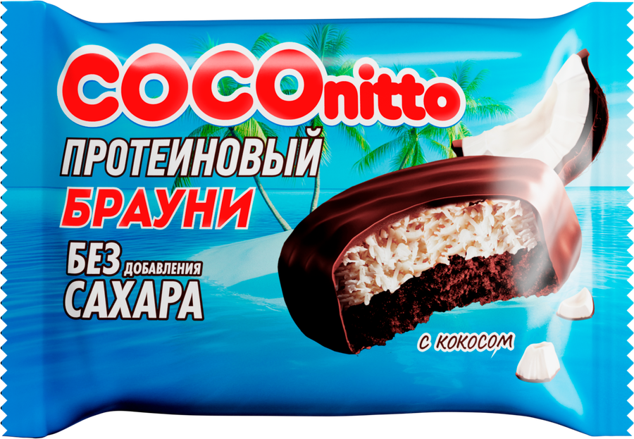 Печенье протеиновое COCONITTO Brownie с кокосом, без сахара, 50г