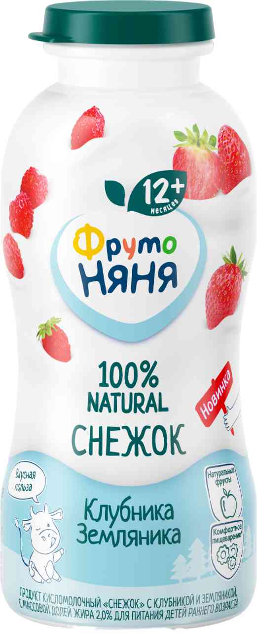 Продукт кисломолочный Снежок ФрутоНяня клубника, земляника с 12 месяцев 2%, 200г