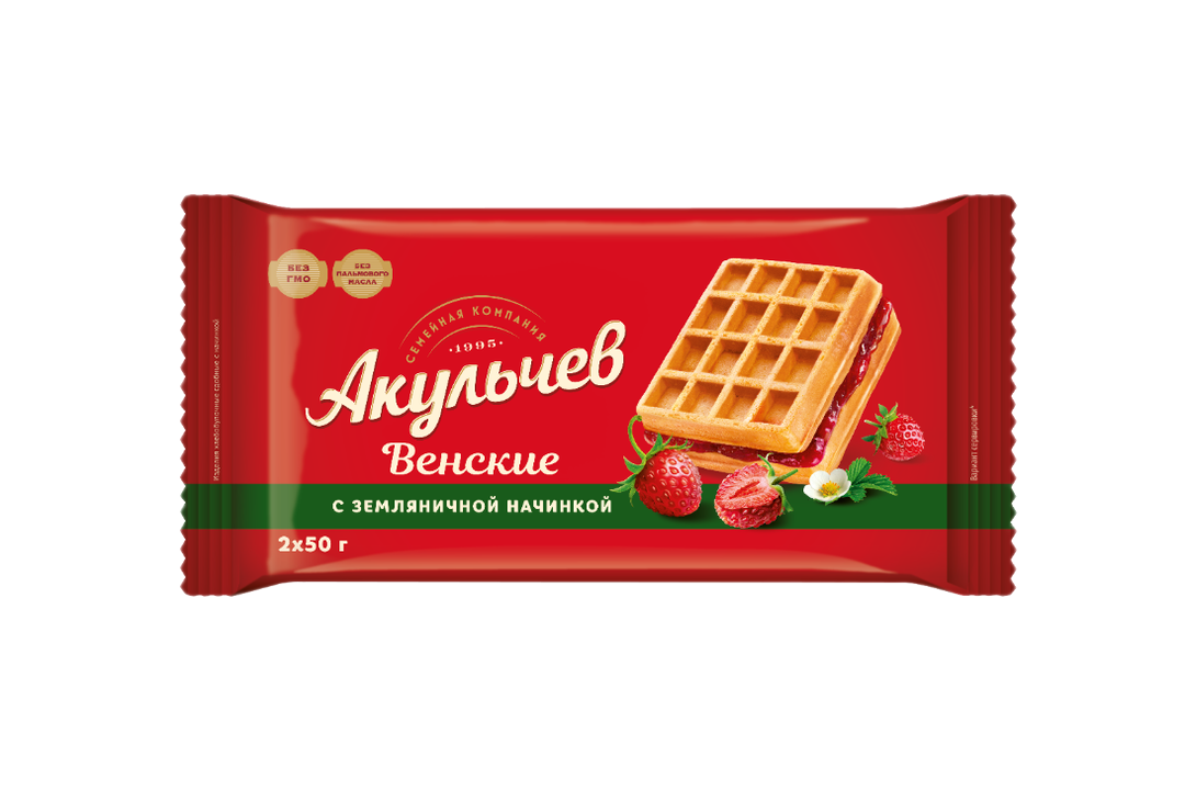 Вафли Акульчев Венские с земляникой 100 г / Супермаркет
