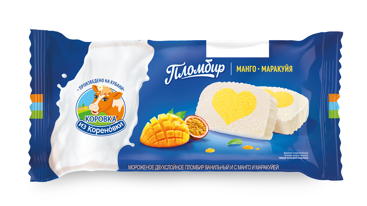 Мороженое пломбир Коровка из Кореновки Ванильное Манго и маракуйя, 200г