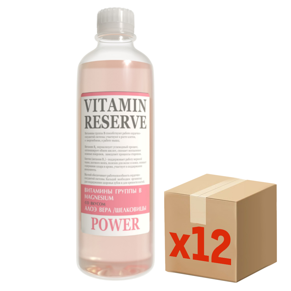 Напиток витаминизированный Vitamin Reserve Power со вкусом алоэ вера и шелковицы газированный, 500мл x 12 шт