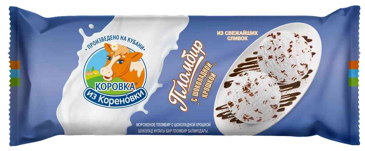 Мороженое пломбир Коровка из Кореновки ванильный с шоколадной крошкой 15%, 400г