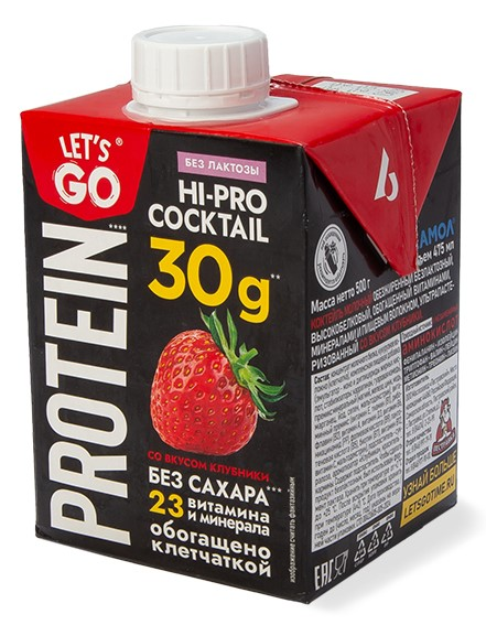 Коктейль молочный Let's go Protein безлактозный обезжиренный клубничный, 500г