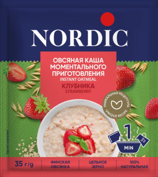 Каша овсяная Nordic с клубникой, 35г