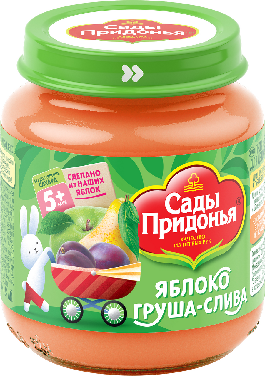 Пюре фруктовое детское Сады Придонья Яблоко, груша и слива с 5 месяцев, 120г