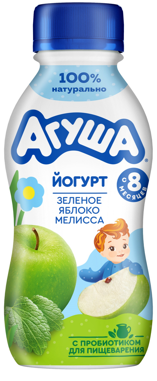 Йогурт питьевой детский Агуша Зеленое яблоко и мелисса 2.7% с 8 месяцев, 180г