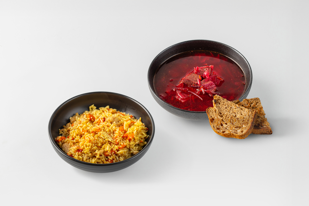 Комбо: Плов с курицей + борщ с говядиной