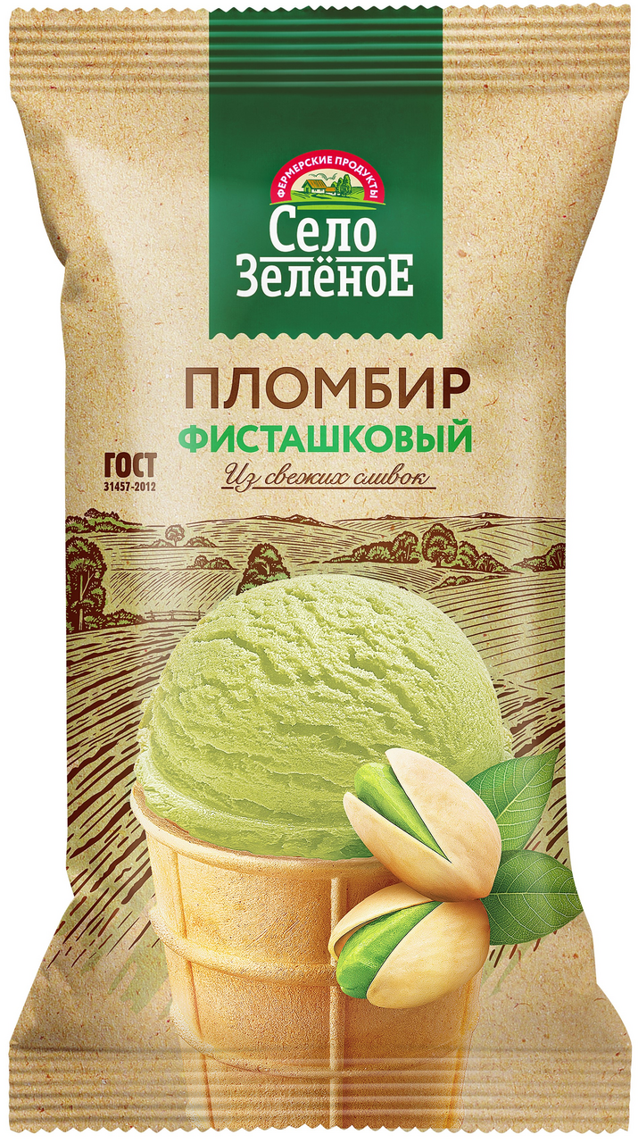 Мороженое пломбир Село Зеленое вафельный стаканчик фисташковое, 70г