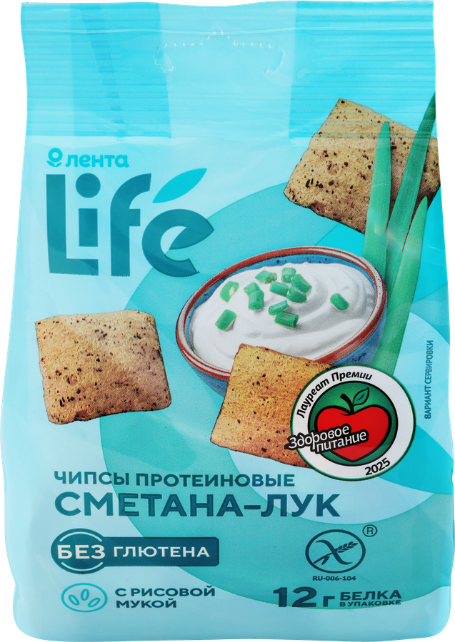 Чипсы протеиновые ЛЕНТА LIFE со вкусом сметана с луком, 60г