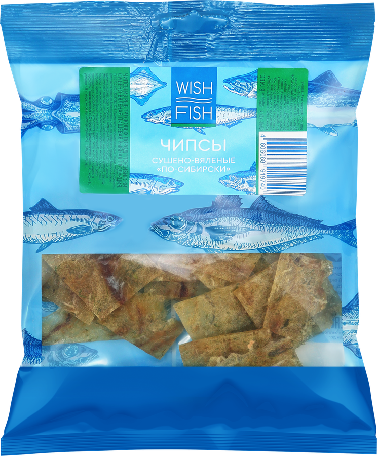 Чипсы рыбные сушено-вяленые WISH FISH По-сибирски, из трески, 70г