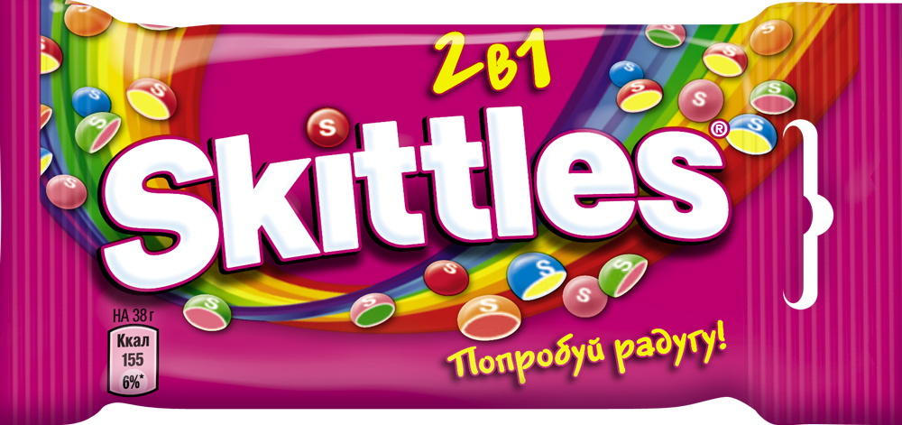Конфеты Skittles 2в1 жевательные, 38г