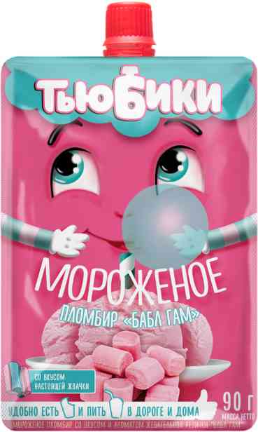 Мороженое пломбир Тьюбики Бабл Гам, 90г