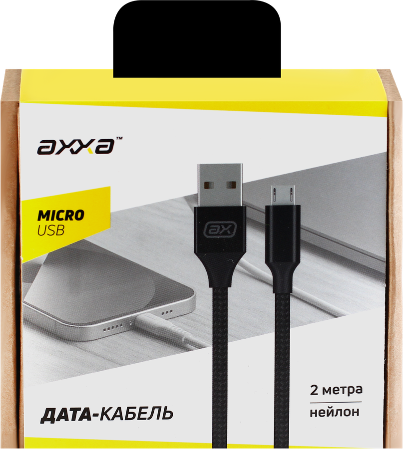 Дата-кабель AXXA USB-micro USB, черный, 2м