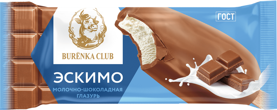 Мороженое BURЁNKA CLUB Пломбир в молочно-шоколадной глазури 15%, без змж, эскимо, 70г