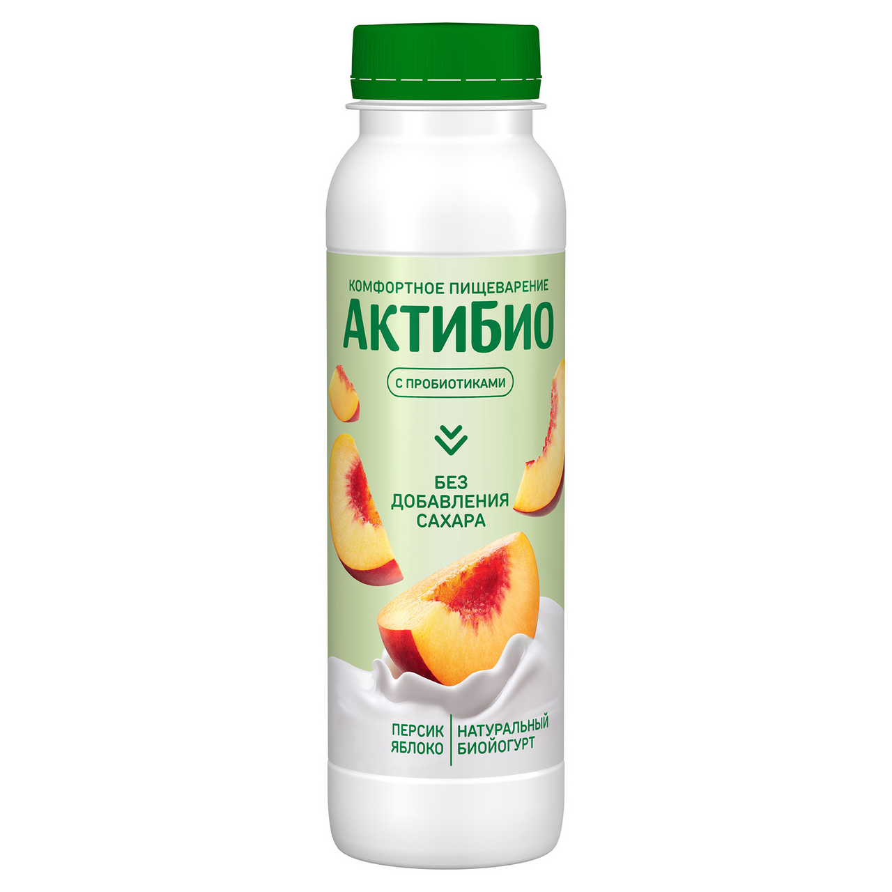 Йогурт питьевой Актибио яблоко-персик без сахара 1.5%, 260г