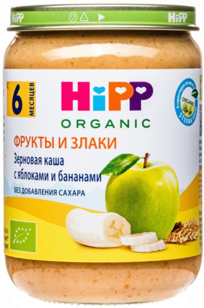 Каша зерновая HiPP Organic с яблоками и бананами, с 6 месяцев, 190г