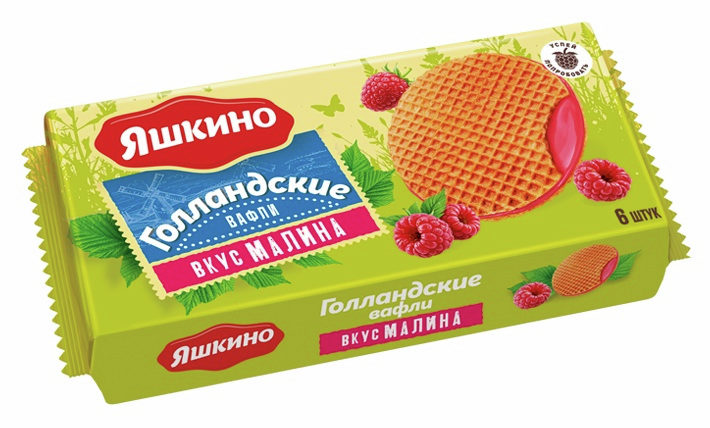 Вафли Яшкино Голландские с карамелью со вкусом малины, 165г