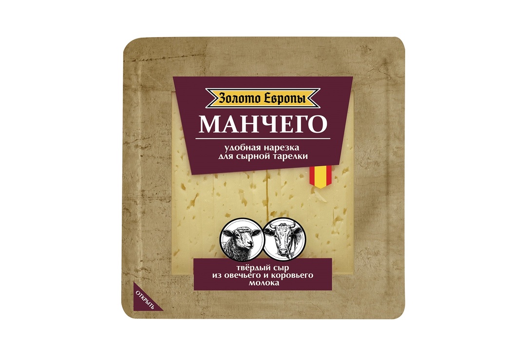 Сыр Золото Европы Манчего 50% твердый в нарезке 175 г / Супермаркет