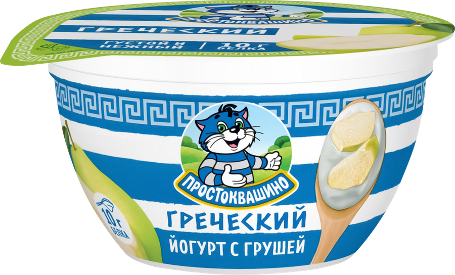 Йогурт ПРОСТОКВАШИНО Греческий с грушей, густой 1,8%, без змж, 130г