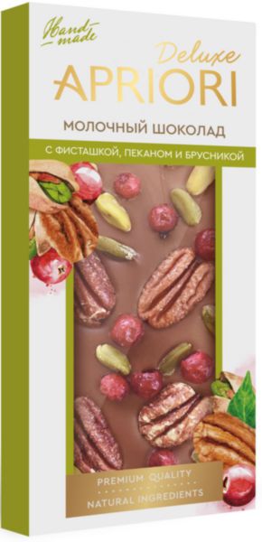 Шоколад молочный Априори с фисташкой пеканом и брусникой, 85г