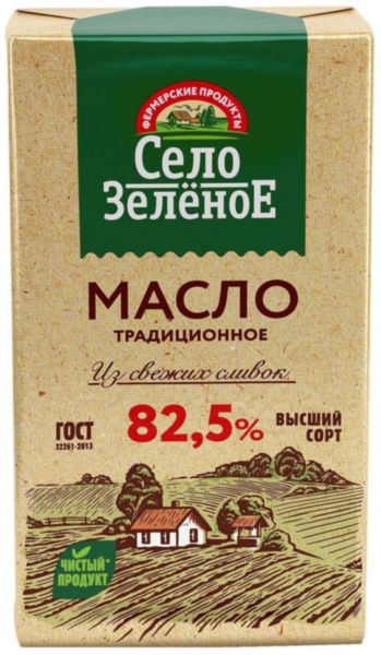 Масло сливочное Село Зелёное Традиционное 82,5%, 175г