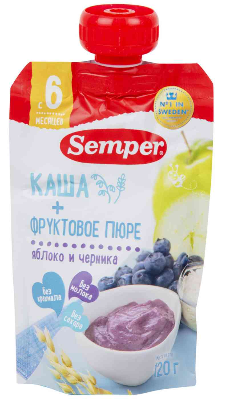 Пюре фруктовое Semper Яблоко и черника с 6 месяцев, 120г