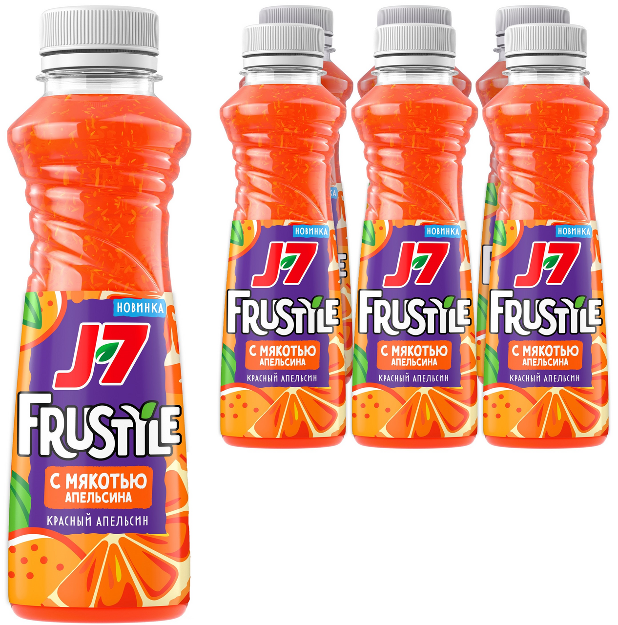 Напиток сокосодержащий J7 Frustyle красный апельсин с мякотью, 385мл x 6 шт