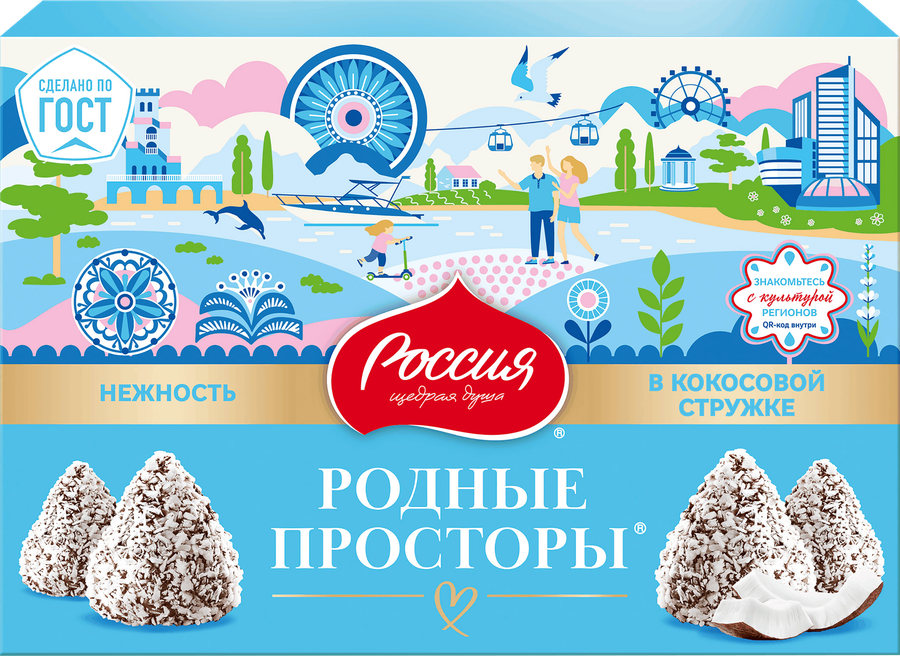 Конфеты шоколадные РОССИЯ ЩЕДРАЯ ДУША Родные Просторы с кокосом, 172г