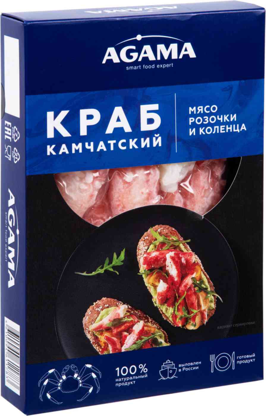 Краб камчатский варено-мороженый Agama мясо розочки и коленца, 200г