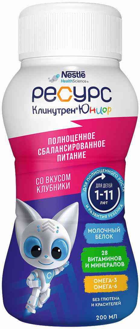 Питание для детей Resource Clinutren Junior 1-11 лет со вкусом клубники, 200мл