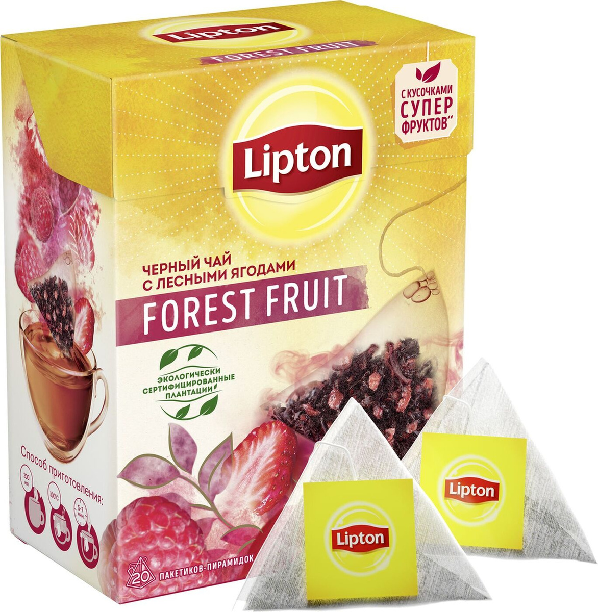 Чай Lipton Forest Fruit с кусочками лесных ягод черный (1.8г х 20 пак), 36г x 2 шт