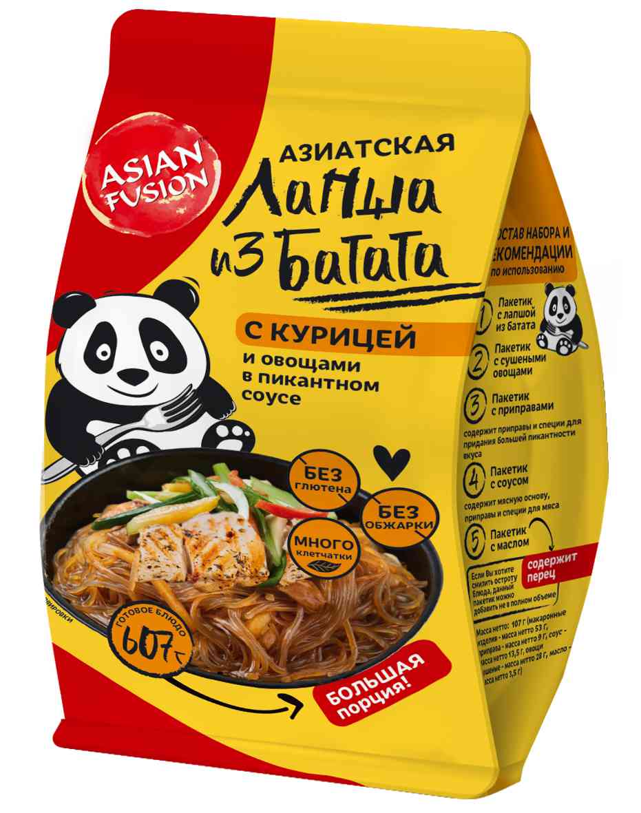 Лапша ASIAN FUSION из батата с курицей и овощами в пикантном соусе, 107г