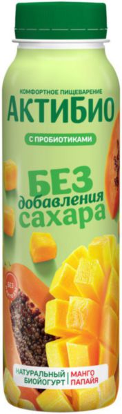 Йогурт питьевой Актибио с манго и папайей без добавления сахара 1,5%, 260г