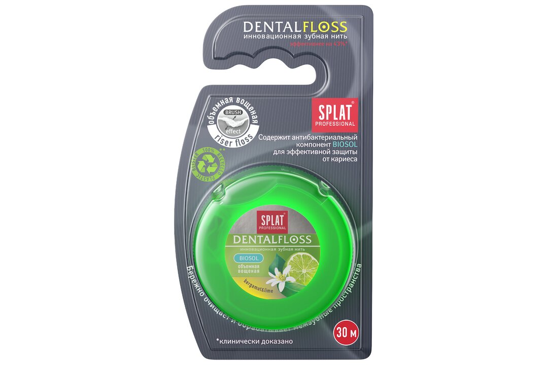Зубная нить Splat DentalFloss с ароматом бергамота и лайма 30 м / Супермаркет