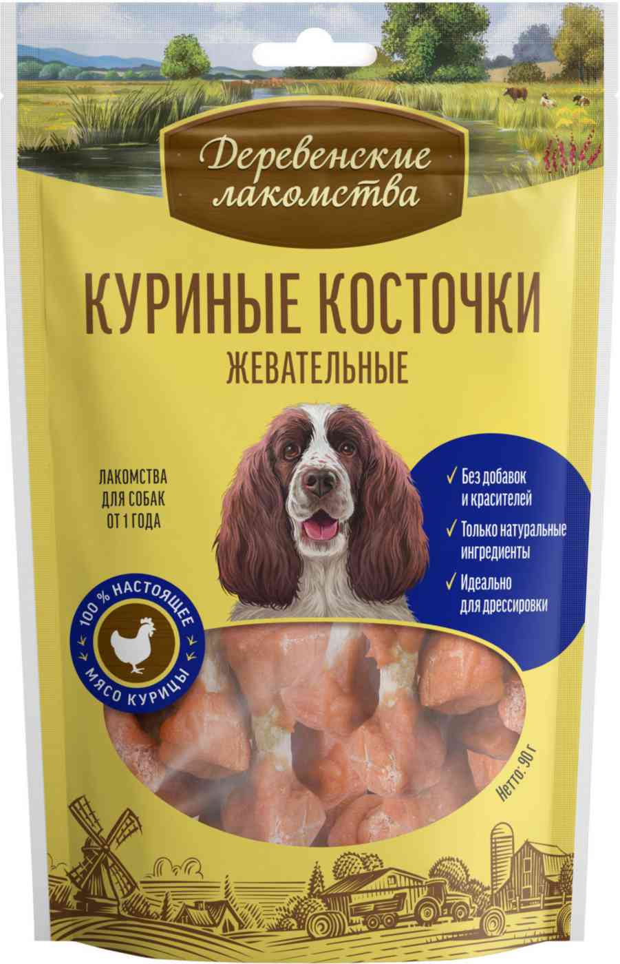 Куриные косточки для взрослых собак жевательные Деревенские лакомства, 90г