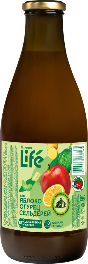 Сок ЛЕНТА LIFE Яблоко, огурец, сельдерей, имбирь, лимон, 1л