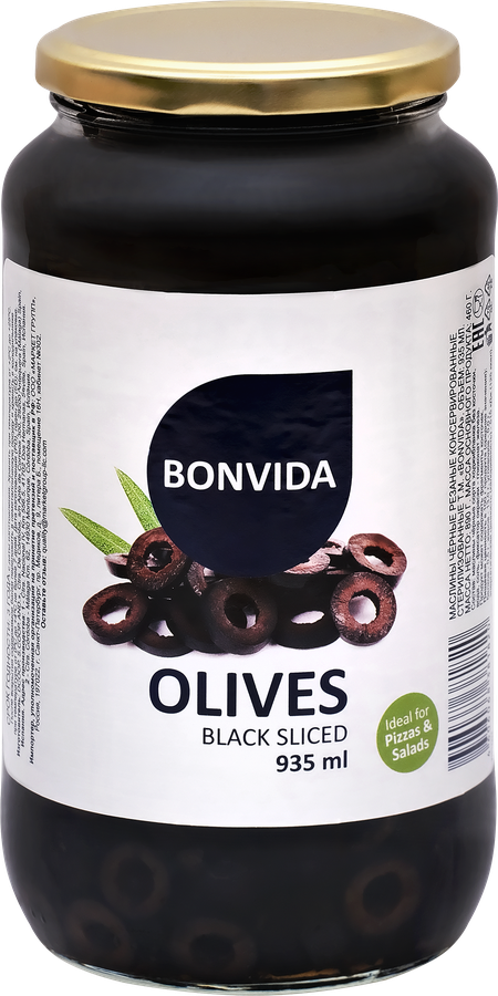 Маслины BONVIDA черные резаные, 965мл
