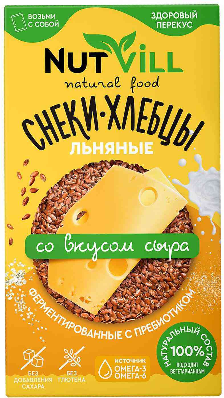 Снеки-хлебцы льняные Nutvill со вкусом сыра, 70г