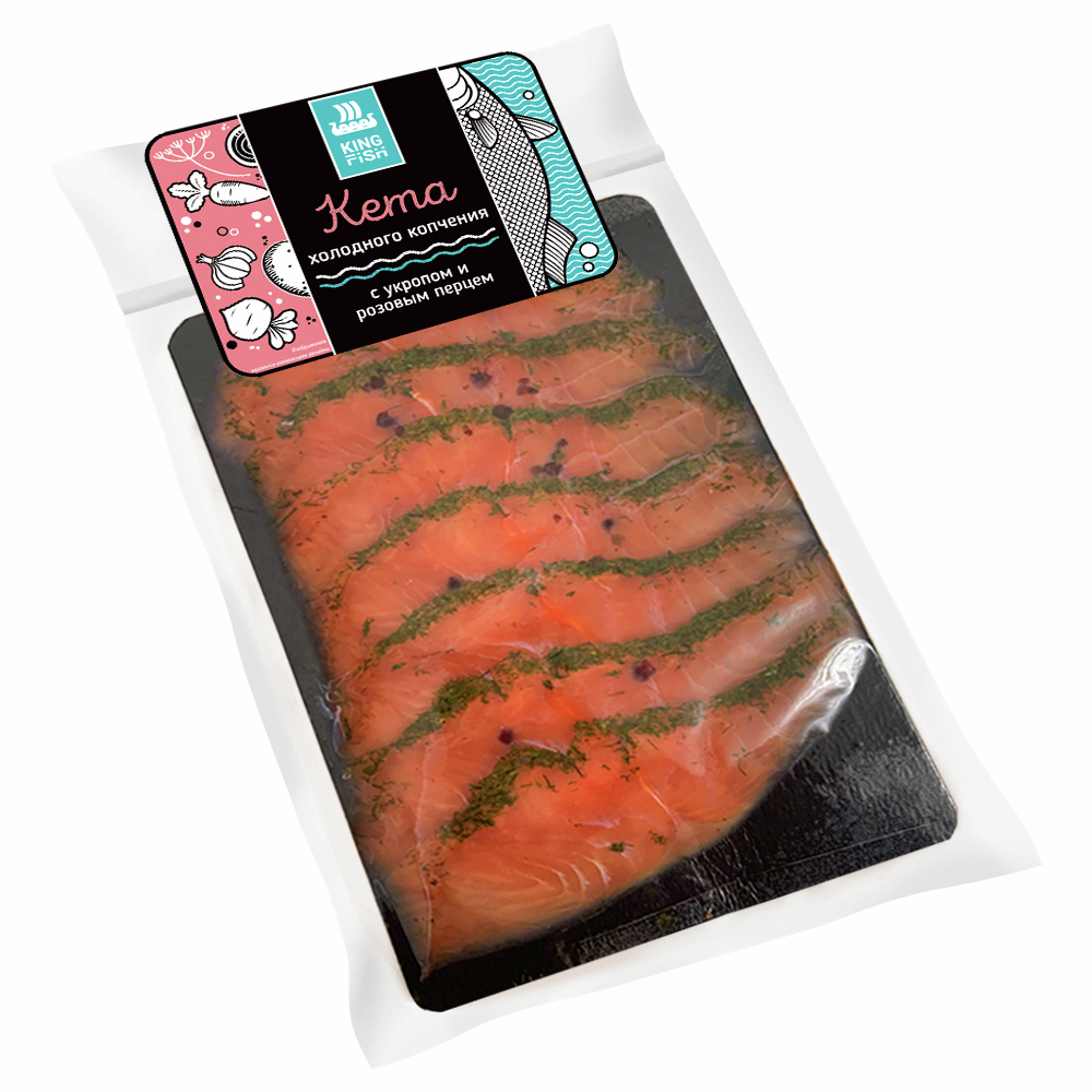 Кета Kingfish с укропом и розовым перцем ломтики холодного копчения, 120г