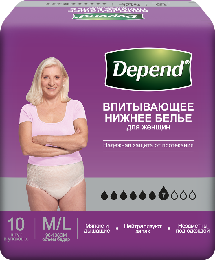 Белье впитывающее женское DEPEND M/L, 10шт