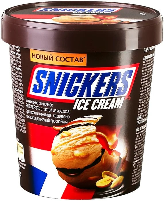 Мороженое сливочное Snickers с пастой из арахиса и карамелью, 340г