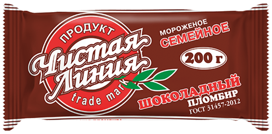 Мороженое ЧИСТАЯ ЛИНИЯ Семейное пломбир шоколадный 12%, без змж, брикет, 200г
