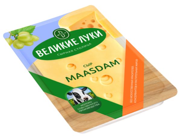 Сыр Великие Луки Маасдам 45%, нарезка, 125г