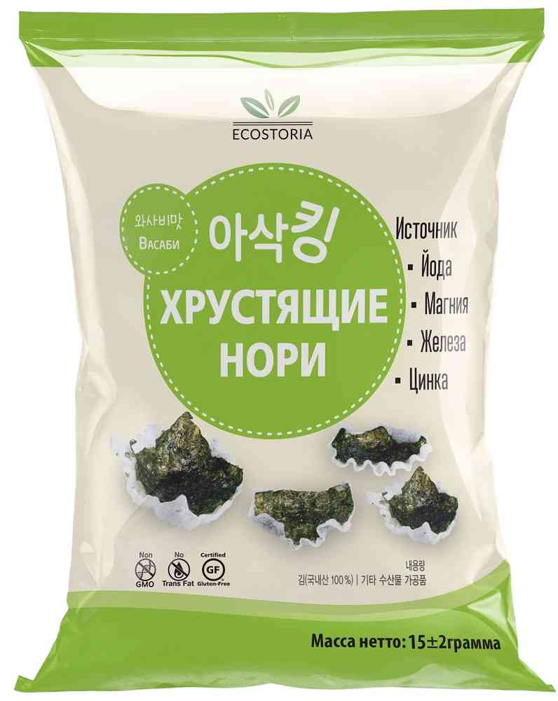 Нори хрустящие Ecostoria с васаби, 15г
